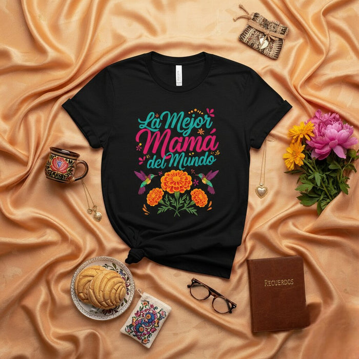 Camiseta La Mejor Mamá del Mundo, Regalo para el Día de la Madre, Floral Colibrí para Mamá, Playera Mexicana para Mamá, Outfit Día de la Madre, Camiseta Rosa Unisex