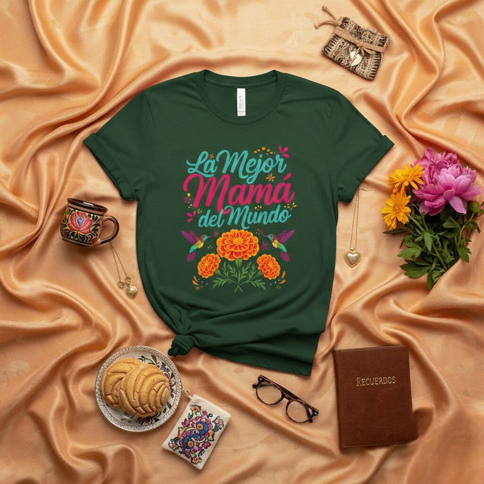 Camiseta La Mejor Mamá del Mundo, Regalo para el Día de la Madre, Floral Colibrí para Mamá, Playera Mexicana para Mamá, Outfit Día de la Madre, Camiseta Rosa Unisex