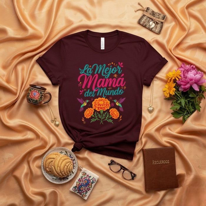 Camiseta La Mejor Mamá del Mundo, Regalo para el Día de la Madre, Floral Colibrí para Mamá, Playera Mexicana para Mamá, Outfit Día de la Madre, Camiseta Rosa Unisex