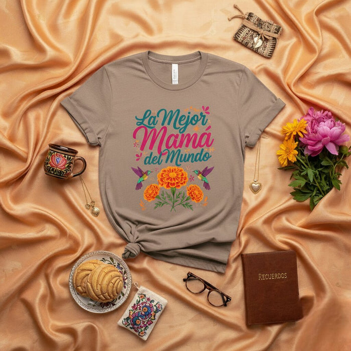Camiseta La Mejor Mamá del Mundo, Regalo para el Día de la Madre, Floral Colibrí para Mamá, Playera Mexicana para Mamá, Outfit Día de la Madre, Camiseta Rosa Unisex