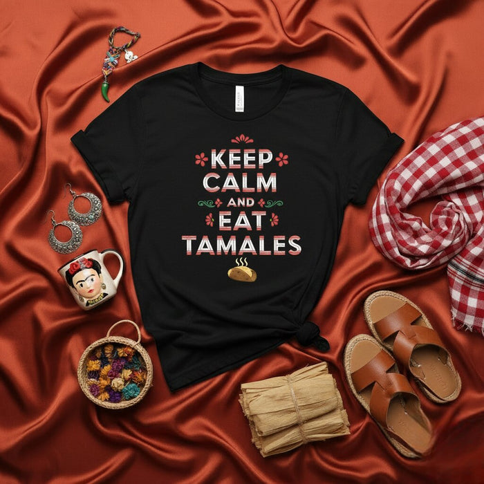 Keep Calm and Eat Tamales T-Shirt, Funny Holiday Mexican Food Shirt, Tamale Lover Gift Tee, Unisex Graphic Hispanic Heritage Apparel