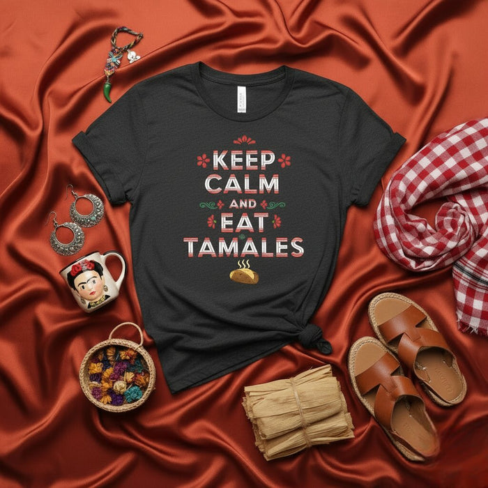 Keep Calm and Eat Tamales T-Shirt, Funny Holiday Mexican Food Shirt, Tamale Lover Gift Tee, Unisex Graphic Hispanic Heritage Apparel