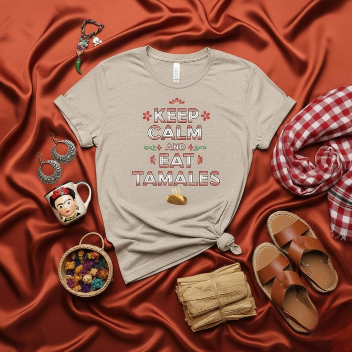 Keep Calm and Eat Tamales T-Shirt, Funny Holiday Mexican Food Shirt, Tamale Lover Gift Tee, Unisex Graphic Hispanic Heritage Apparel