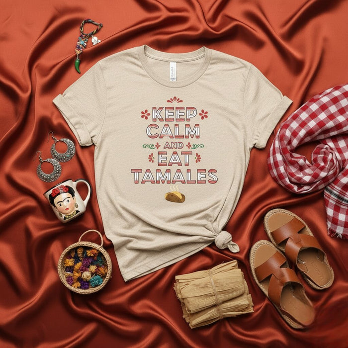 Keep Calm and Eat Tamales T-Shirt, Funny Holiday Mexican Food Shirt, Tamale Lover Gift Tee, Unisex Graphic Hispanic Heritage Apparel
