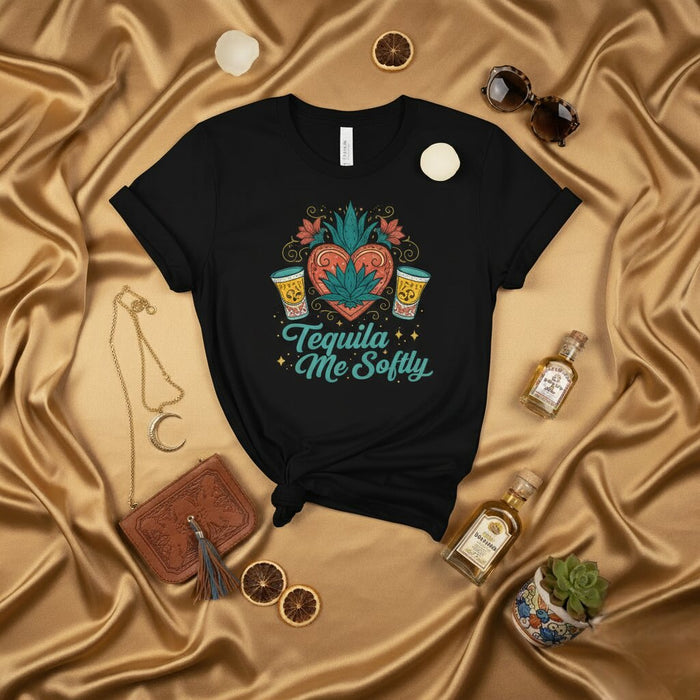 Camiseta Tequila Suavemente, Corazón de Agave, Dos Vasos Tequileros, Gráfica Unisex Retro, Fiesta Mexicana, Cinco de Mayo, Beber Licor