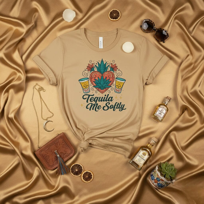 Camiseta Tequila Suavemente, Corazón de Agave, Dos Vasos Tequileros, Gráfica Unisex Retro, Fiesta Mexicana, Cinco de Mayo, Beber Licor