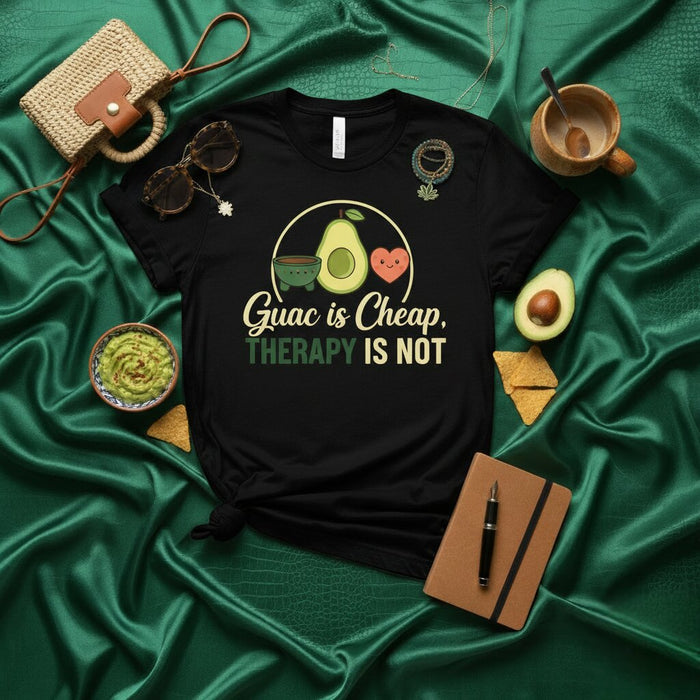 Le Guac est Pas Cher, la Thérapie Non T-Shirt Drôle Cadeau pour Amoureux d'Avocat et Guacamole Tee-shirt Unisexe à Manches Courtes Humour pour Foodies avec Design Coeur et Bol