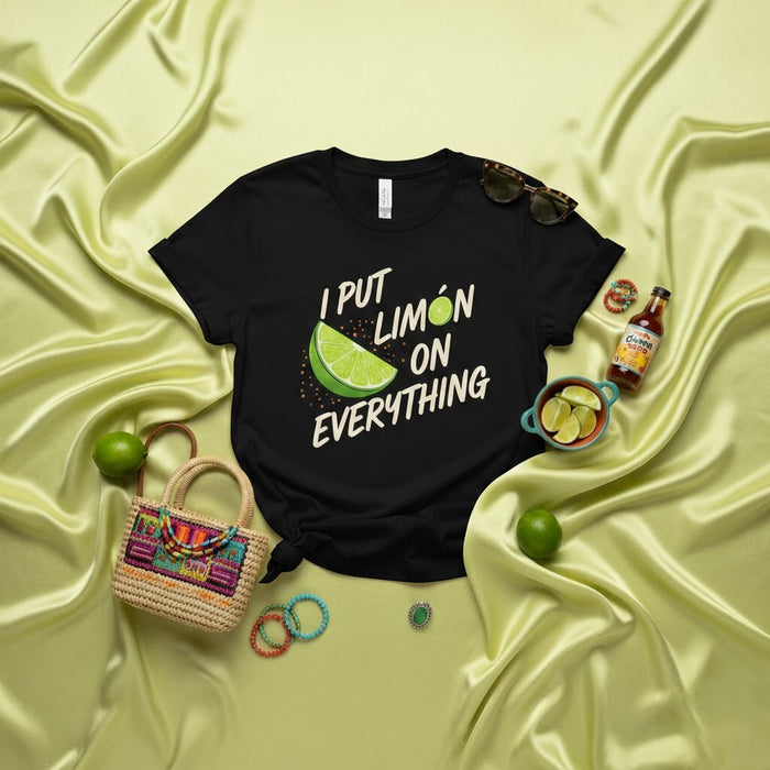 T-shirt I Put Limón On Everything | Tee-shirt drôle pour les amoureux de la cuisine latine et des agrumes | Chemise unisexe avec graphique de citron vert | Idée cadeau collation mexicaine et sauce piquante