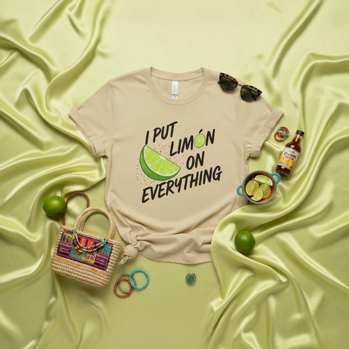 T-shirt I Put Limón On Everything | Tee-shirt drôle pour les amoureux de la cuisine latine et des agrumes | Chemise unisexe avec graphique de citron vert | Idée cadeau collation mexicaine et sauce piquante