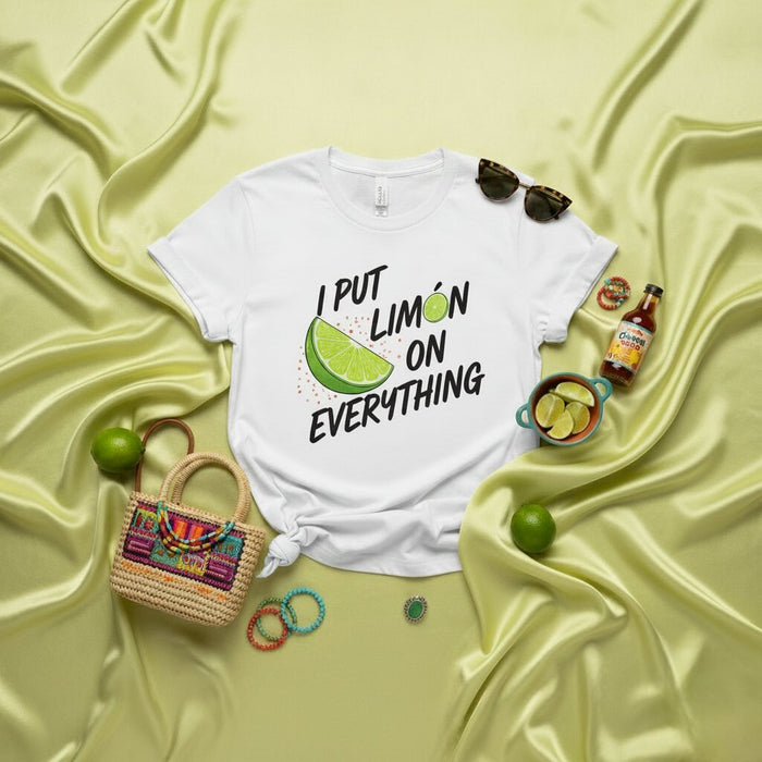 T-shirt I Put Limón On Everything | Tee-shirt drôle pour les amoureux de la cuisine latine et des agrumes | Chemise unisexe avec graphique de citron vert | Idée cadeau collation mexicaine et sauce piquante