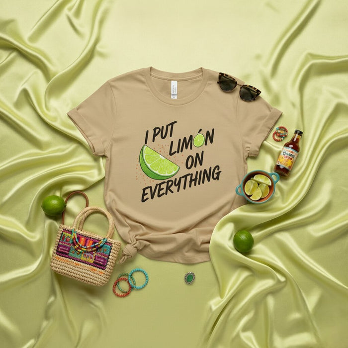 T-shirt I Put Limón On Everything | Tee-shirt drôle pour les amoureux de la cuisine latine et des agrumes | Chemise unisexe avec graphique de citron vert | Idée cadeau collation mexicaine et sauce piquante