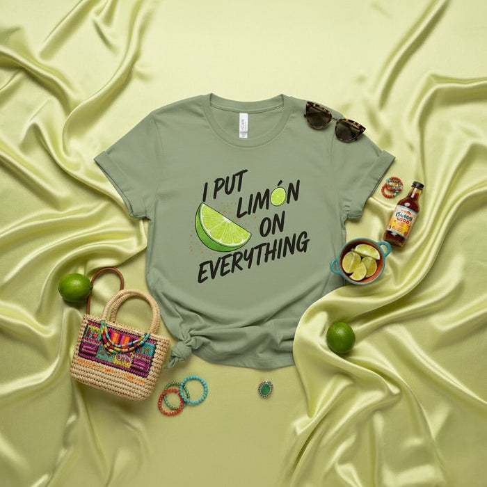 T-shirt I Put Limón On Everything | Tee-shirt drôle pour les amoureux de la cuisine latine et des agrumes | Chemise unisexe avec graphique de citron vert | Idée cadeau collation mexicaine et sauce piquante