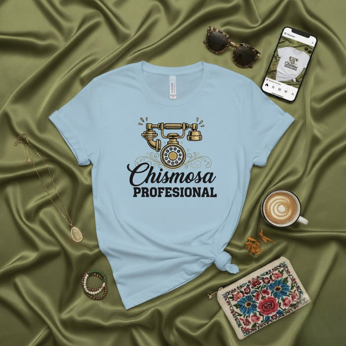 T-shirt Chismosa Profesional, T-shirt drôle sur les potins en espagnol, haut avec graphique de téléphone rotatif rétro, cadeau pour Latina, haut unisexe humour mexicano-américain, t-shirt avec dicton en spanglish, t-shirt Latina Chisme