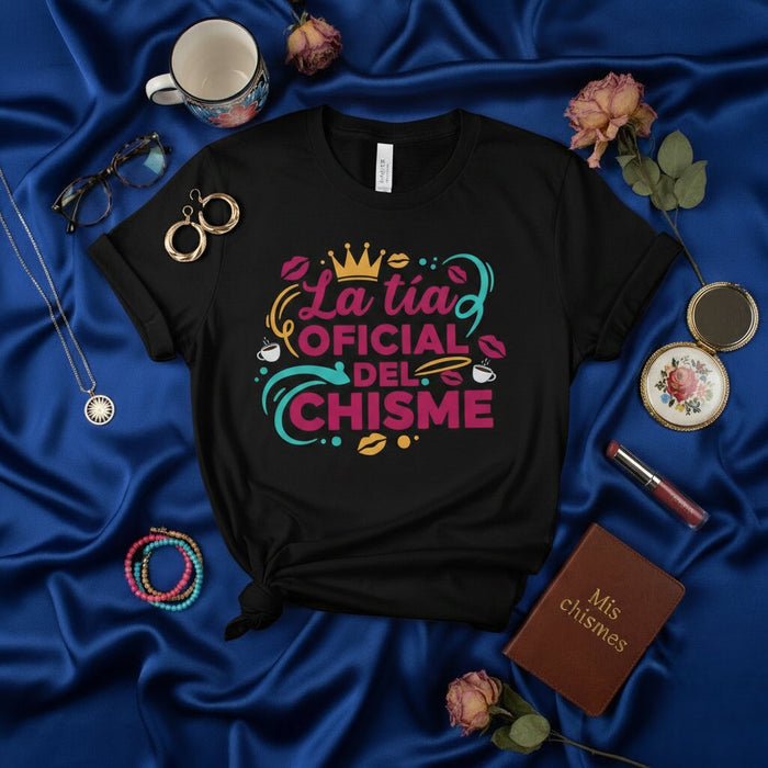 T-shirt La tía OFICIAL del CHISME | Tee-shirt Amusant pour Tante Bavarde | Cadeau pour Tantes Hispanophones | T-shirt de Commérage Unisexe pour Tante Espagnole