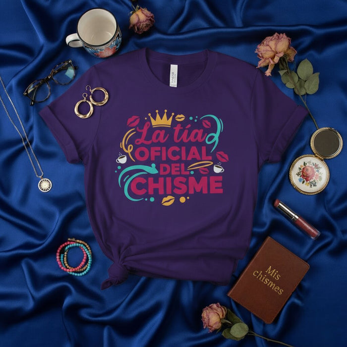 T-shirt La tía OFICIAL del CHISME | Tee-shirt Amusant pour Tante Bavarde | Cadeau pour Tantes Hispanophones | T-shirt de Commérage Unisexe pour Tante Espagnole