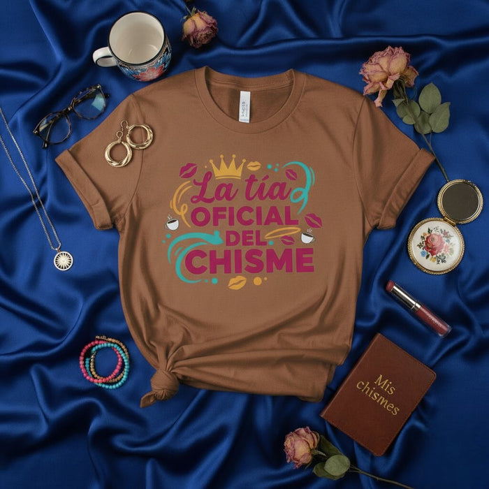 T-shirt La tía OFICIAL del CHISME | Tee-shirt Amusant pour Tante Bavarde | Cadeau pour Tantes Hispanophones | T-shirt de Commérage Unisexe pour Tante Espagnole