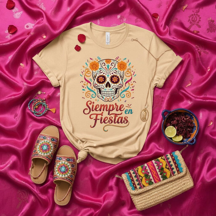 Camiseta de fiesta mexicana del Día de Muertos Siempre en Fiestas Camiseta de Calavera de Azúcar Día de Muertos Camiseta floral Calavera para mujer