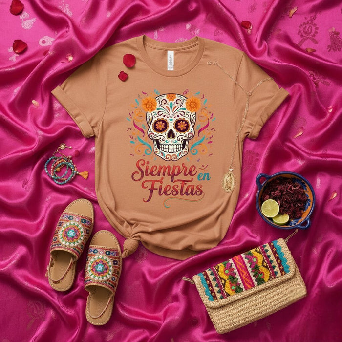 Camiseta de fiesta mexicana del Día de Muertos Siempre en Fiestas Camiseta de Calavera de Azúcar Día de Muertos Camiseta floral Calavera para mujer