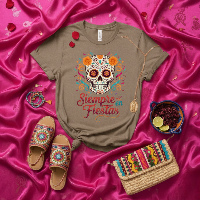 Camiseta de fiesta mexicana del Día de Muertos Siempre en Fiestas Camiseta de Calavera de Azúcar Día de Muertos Camiseta floral Calavera para mujer