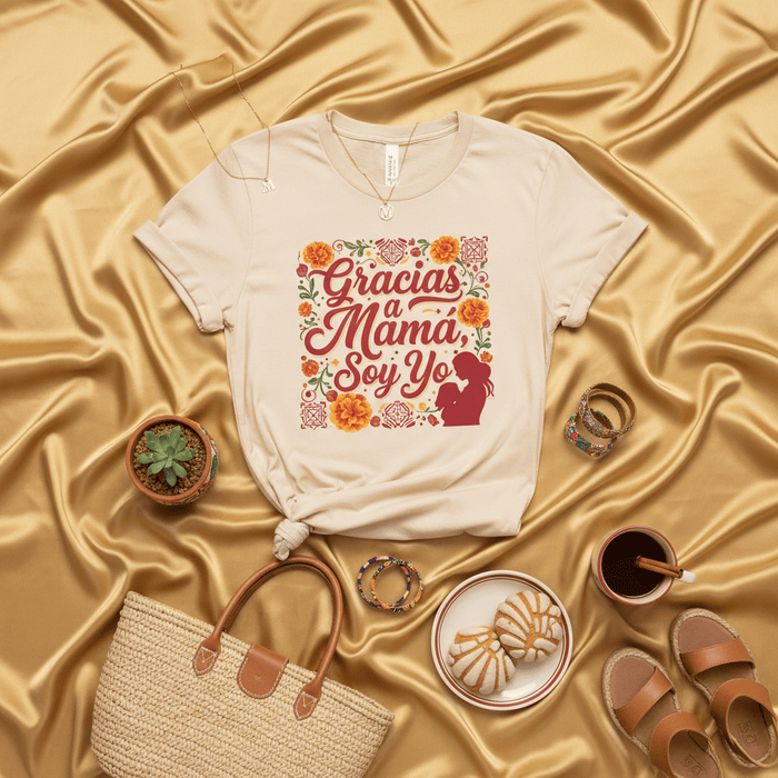 Gracias Mamá Soy Yo Spanish Mother's Day T-Shirt, Floral Marigold Mexico Culture Tee, Gracias a Mama Soy Yo Gift for Mom, Cute Mama's Boy Girl Shirt, Día de las Madres Family Apparel. Mexicada