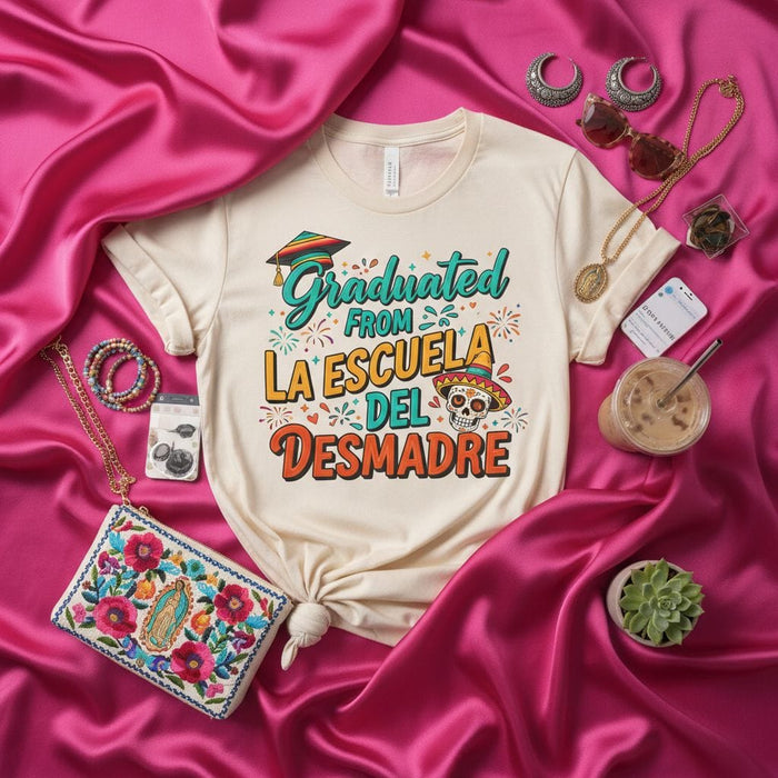 Graduated From La Escuela Del Desmadre T-Shirt, Funny Graduation Shirt, College High School Grad Gift, Fiesta Party Tee, Cinco de Mayo Skeleton Sombrero Shirt Mexicada