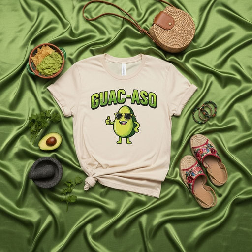 GUAC-ASO Cool Avocado Pun T-Shirt, Funny Guacamole Lover Graphic Tee, Unisex Foodie Humor Shirt, Mexican Fiesta Party Gift Apparel Mexicada