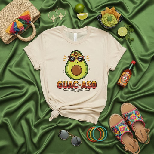 GUAC-ASO Funny Guacamole Avocado T-Shirt for Men & Women, Cute Sunglasses Graphic Tee, Cinco de Mayo Fiesta Party Apparel, Unisex Food Pun Shirt, Summer Vacation Clothing Gift Mexicada