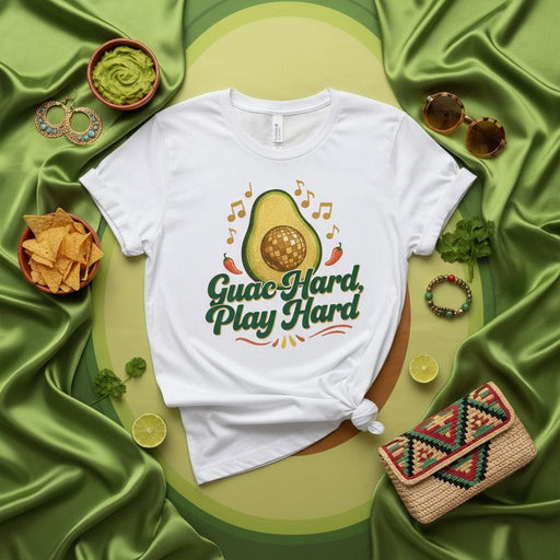 Guac Hard, Play Hard T-Shirt, Funny Avocado Disco Ball Tee, Cinco de Mayo Party Shirt, Foodie Musician Gift, Unisex Mexicada