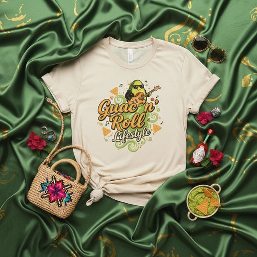 Guac 'n' Roll Lifestyle Avocado Guitar T-Shirt Funny Cinco de Mayo Rock Music Festival Tee Mexican Food Lover Graphic Shirt Unisex Gift Idea Mexicada