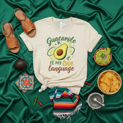 Guacamole Is My Love Language T-Shirt, Funny Avocado Lover Tee, Mexican Food Shirt, Cinco de Mayo, Unisex Gift for Guac Fan, Graphic Print Food Pun Top Mexicada