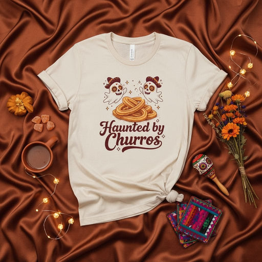 Haunted by Churros Spooky Halloween T-Shirt with Cute Ghosts and Mexican Dessert Graphic Tee Funny Fall Festival Apparel Unisex Shirt Mexicada