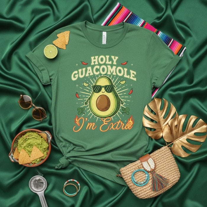 Holy Guacamole I'm Extra T-Shirt Funny Avocado Lover Tee Mexican Food Humor Unisex Shirt Gift for Guacamole Lovers Cinco de Mayo Party Fiesta Top Mexicada