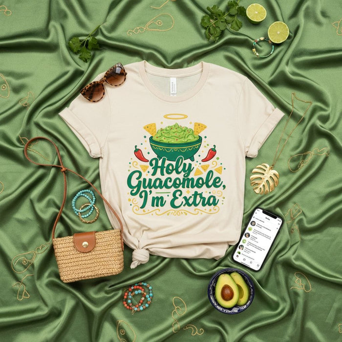 Holy Guacamole, I'm Extra T-Shirt, Funny Guacamole Lover Gift Tee, Mexican Foodie Shirt, Cinco de Mayo Party Outfit, Unisex Adult Short Sleeve Graphic T-shirt Mexicada