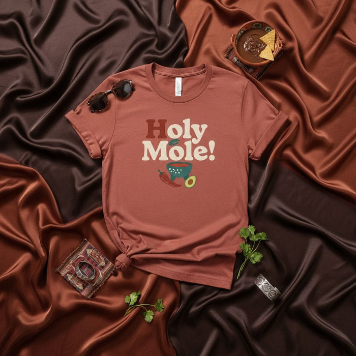 Holy Mole! Funny Foodie Pun T-Shirt, Mexican Cuisine Lover Gift, Avocado Chili Pepper Graphic Tee, Unisex Mole Sauce Dish Shirt, Comfort Colors Shirt for Cook or Chef Mexicada