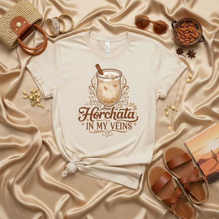 Horchata in My Veins Shirt, Horchata Drink Lover Gift, Horchata Mexican Rice Milk Cinnamon Spice T-Shirt, Unisex Foodie Beverage Tee, Latin Hispanic Culture Apparel Mexicada