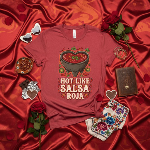 Hot Like Salsa Roja T-Shirt, Spicy Mexican Food Lover Gift, Heart Shaped Molcajete Graphic Tee, Valentine's Day Shirt, Cinco de Mayo Apparel, Unisex T-shirt for Him Her Mexicada