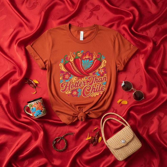 Hotter Than Chile Shirt, Red Chili Pepper Fiesta Tee, Mexican Spice Foodie T-Shirt, Cinco de Mayo Festival Unisex Top, Fun Spicy Summer Holiday Clothing Gift Mexicada