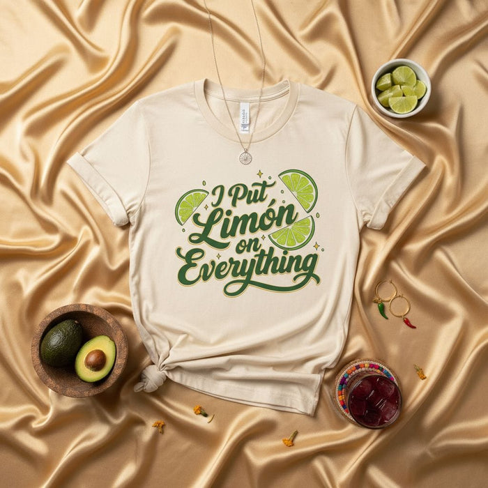I Put Limón on Everything Shirt, Unisex Limón Love T-Shirt, Citrus Fruit Lime Slice Tee, Funny Spanish English Foodie Gift, Summer Drink Limoncello Lover Casual Top Mexicada