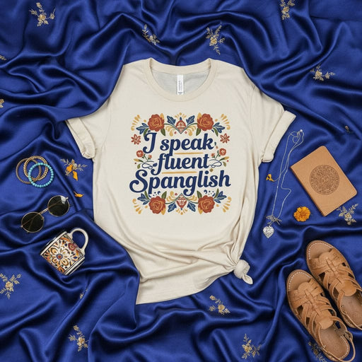 I speak fluent Spanglish T-shirt, Funny Bilingual Shirt, Spanish English Mix Language Tee, Floral Design, Gift for Latinx Heritage, Unisex Mexicada