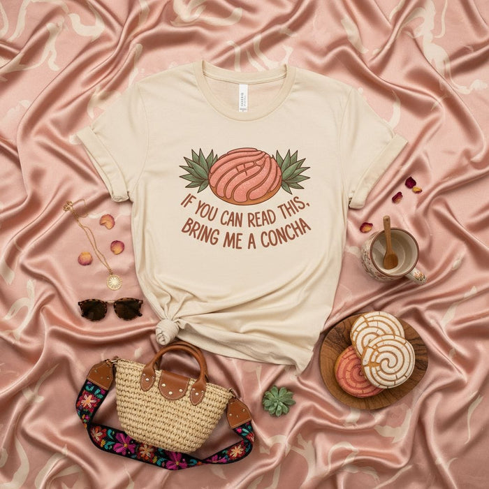 If You Can Read This Bring Me a Concha Shirt, Funny Mexican Sweet Bread Pan Dulce T-Shirt, Pastel Pink Concha Graphic Tee, Unisex Foodie Gift for Concha Lover Mexicada