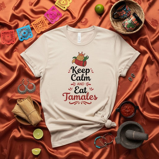 Keep Calm and Eat Tamales T-Shirt, Funny Mexican Food Shirt, Tamale Lover Gift, Unisex Graphic Tee, Fiesta Cinco de Mayo Clothing Mexicada