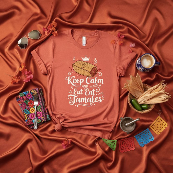 Keep Calm and Eat Tamales T-Shirt, Funny Mexican Food Tee, Tamal Lover Shirt, Fiesta Celebration Shirt, Hispanic Heritage Month Gift Mexicada