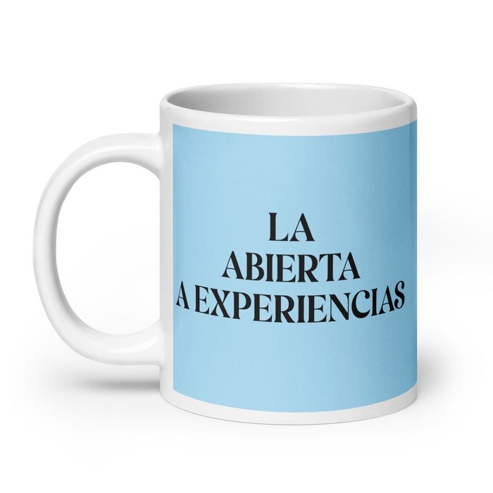 La Abierta A Experiencias The Open To Experiences Funny Home Office Work Coffee Mug Mexican Spanish Pride Gift White Glossy Cup Sky Blue Card Mug Mexicada