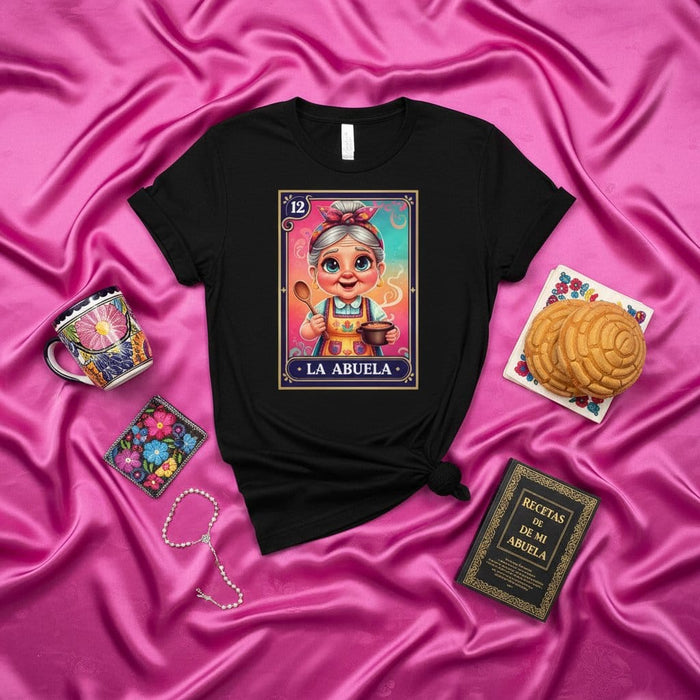La Abuela Lotería Card T-Shirt, Cute Grandma Cooking Kitchen Design, Mexican Bingo Game Art, Unique Gift for Abuelita, Traditional Hispanic Culture Tee Mexicada