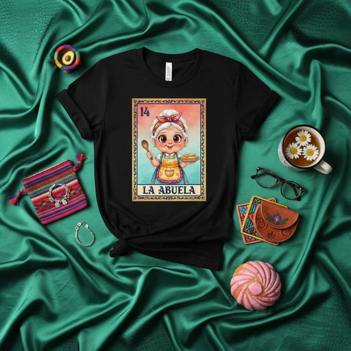 La Abuela Loteria Card T-Shirt, Cute Grandma Latinx Abuela Gift, Funny Mexican Bingo Game Tee, Dia de los Abuelos shirt, Hispanic Heritage Women's Graphic Top, Number 14 Mexicada