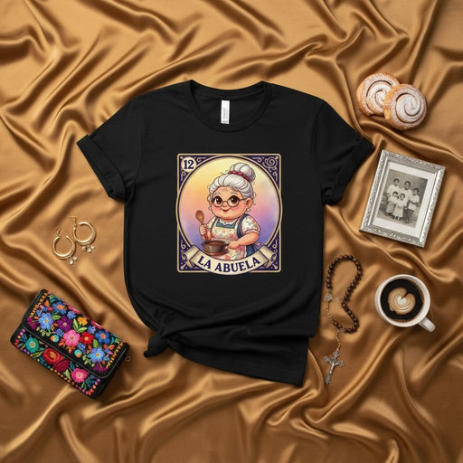 La Abuela Loteria Card T-Shirt, Grandmother Cooking Art, Funny Mexican Bingo Game Abuelita Tee, Cute Dia de los Muertos Gift, Unisex Mexicada