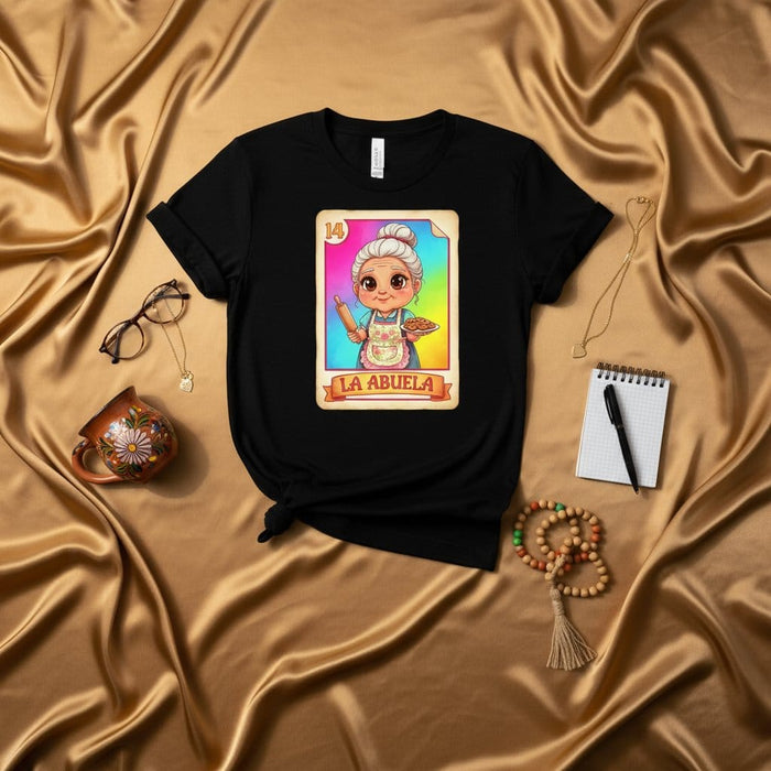 LA ABUELA Vintage Style Lotería Card T-Shirt, Abuela Shirt, Grandmother Gift, Cute Mexican Bingo Art Tee, Number 14 Mexicada