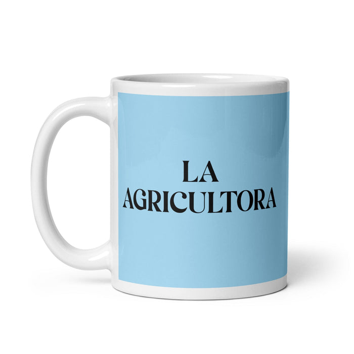 La Agricultora The Farmer Funny Home Office Work Coffee Mug Mexican Spanish Pride Gift White Glossy Cup Sky Blue Card Mug Mexicada