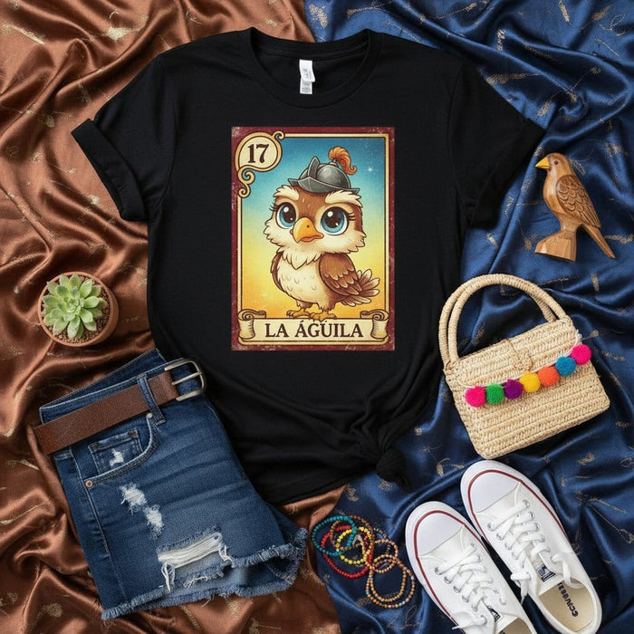 LA ÁGUILA Cute Eagle Loteria Card T-Shirt, Vintage Mexican Bingo Game Design Tee, Unisex Graphic Top for Spanish Culture Lovers Mexicada
