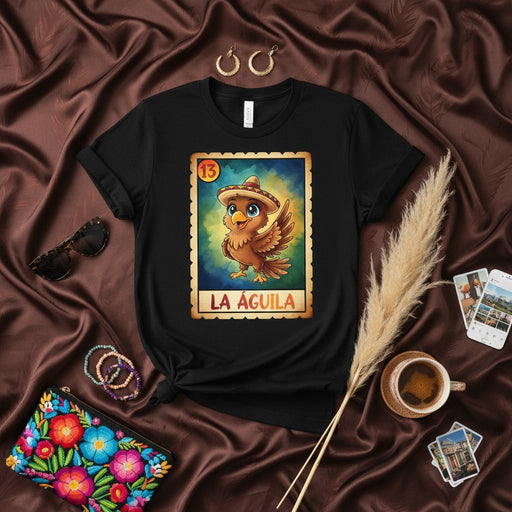 LA ÁGUILA Loteria Card T-Shirt: Funny Mexican Bingo Eagle Bird Graphic Tee, El Águila Number 13 Unisex Shirt, Cute Cinco de Mayo Culture Gift for Men and Women Mexicada